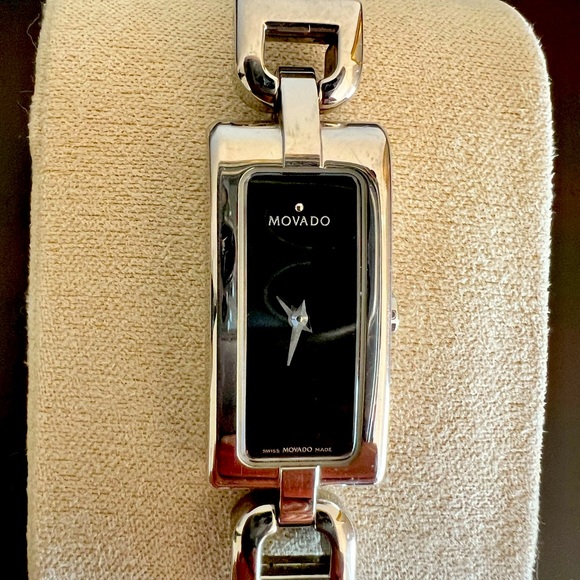 Movado Ladies Rectangle Silver Dial Stainless Steel Bracelet Watch - Picture 1 of 3